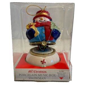 Mr Christmas Porcelain Snowman Hinged Music Box Animated WE WISH YOU A MERRY Xms